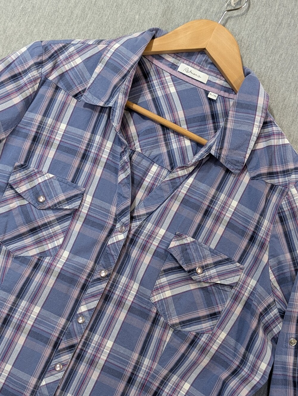 Reitmans V-Neck Pearl Snap Blouse Women's XL Purple Blue
